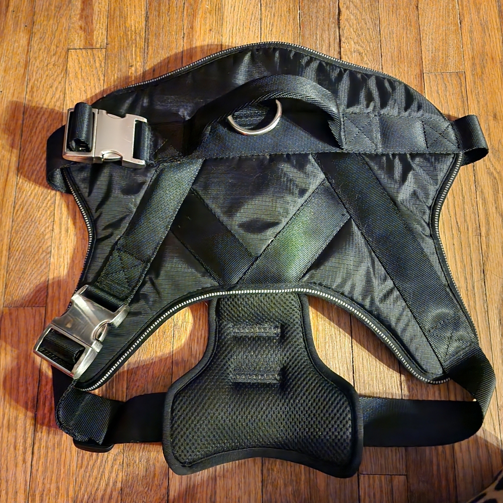 Heavy-Duty Black Nylon Dog Harness with Metal Buckles